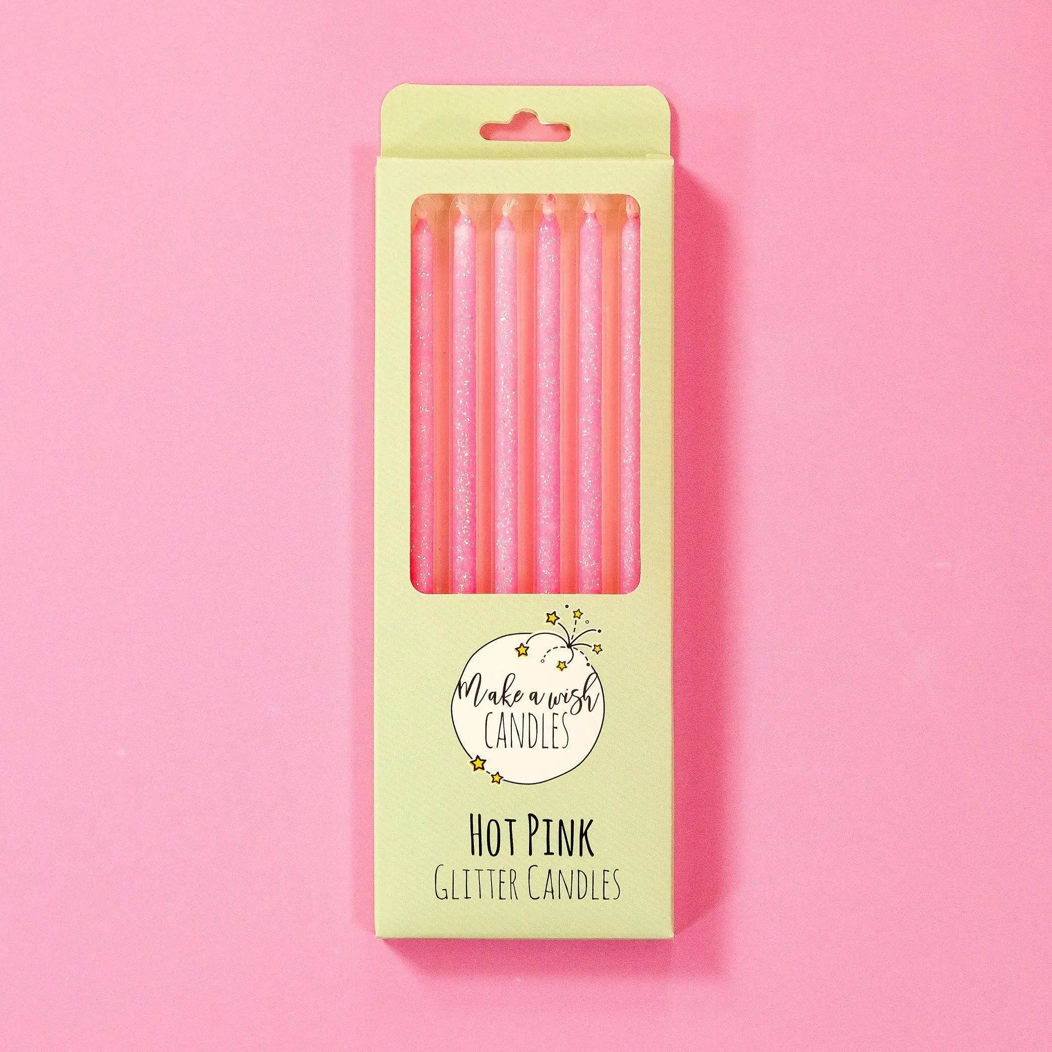 Hot Pink Glitter Candles Cake & Cupcake Candles Crumbs & Doilies