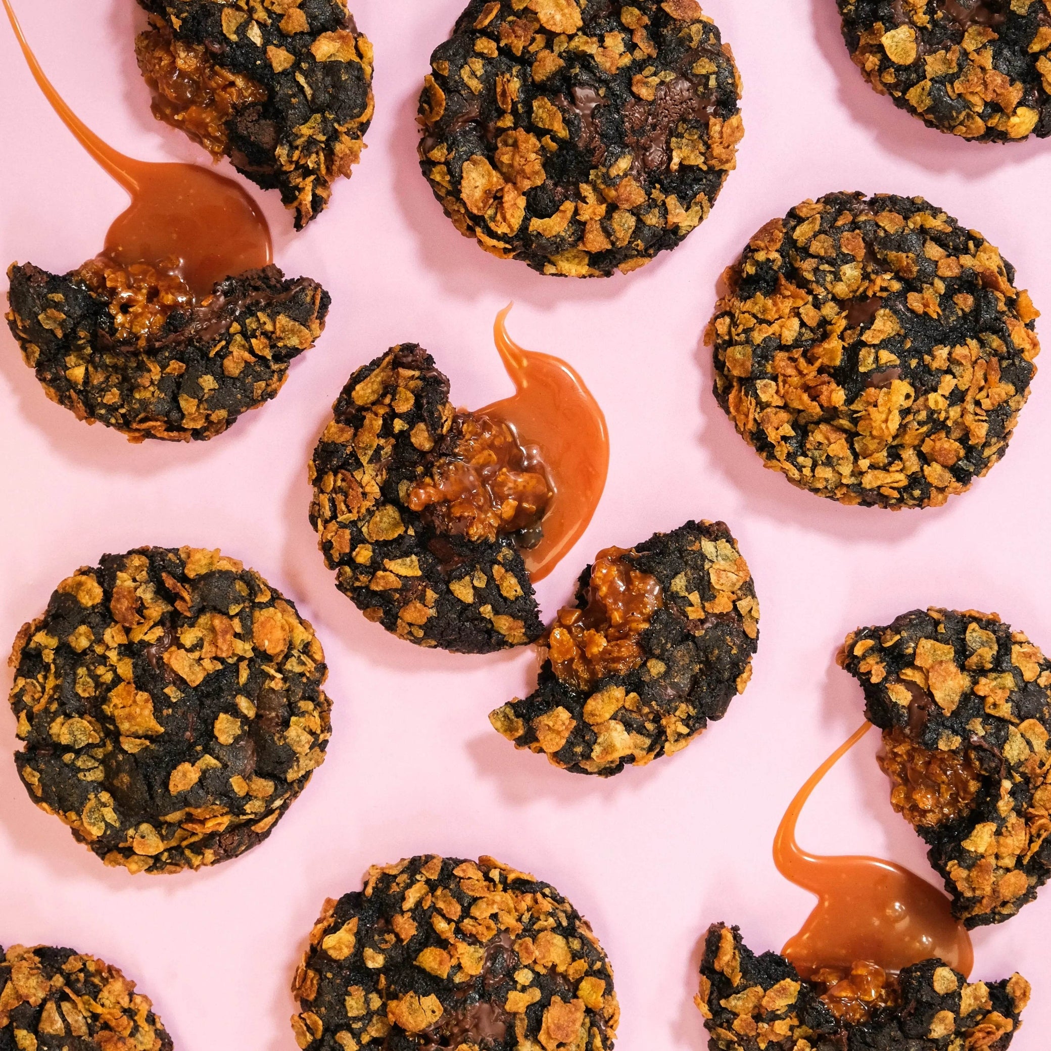 Caramel Cornflake New York Cookie with dark chocolate and gooey caramel crunch by Crumbs & Doilies