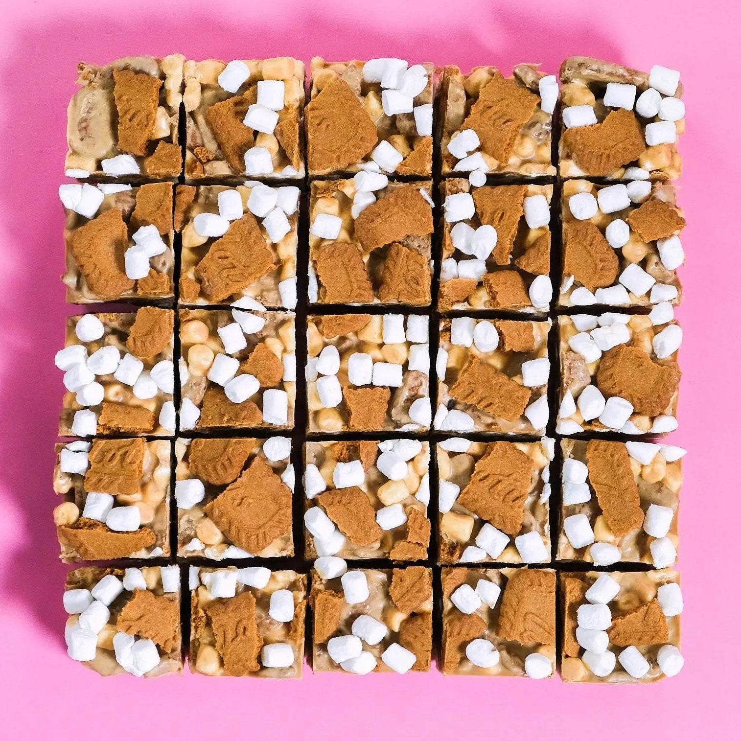 Biscoff Rocky Road squares topped with Biscoff chunks and mini marshmallows Crumbs & Doilies